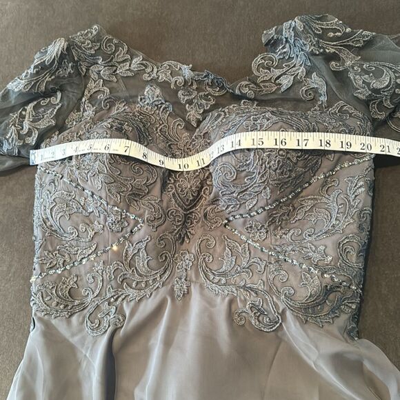 Women’s Grey TeaLength Chiffon Dress Corset Mother of the Bride Size 14 NEW - Picture 11 of 15